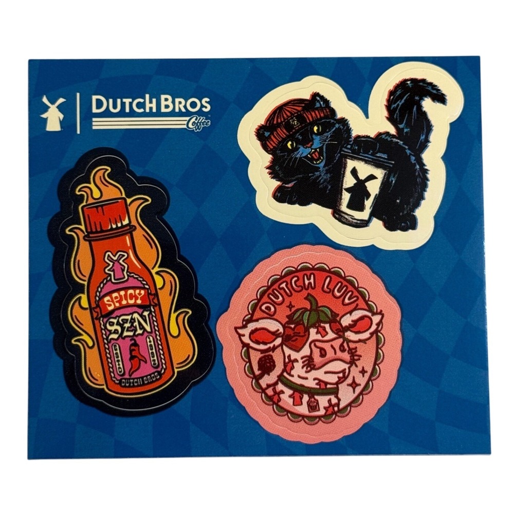 Dutch Bros Coffee Mini Sticker Sheet Black Cat Spicy SZN Dutch Luv Cow Decal